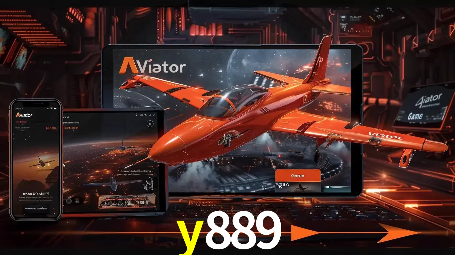 Apresentação tecnológica do jogo Aviator com um avião saindo da tela de um tablet, demonstrando a experiência imersiva em múltiplos dispositivos no y889.