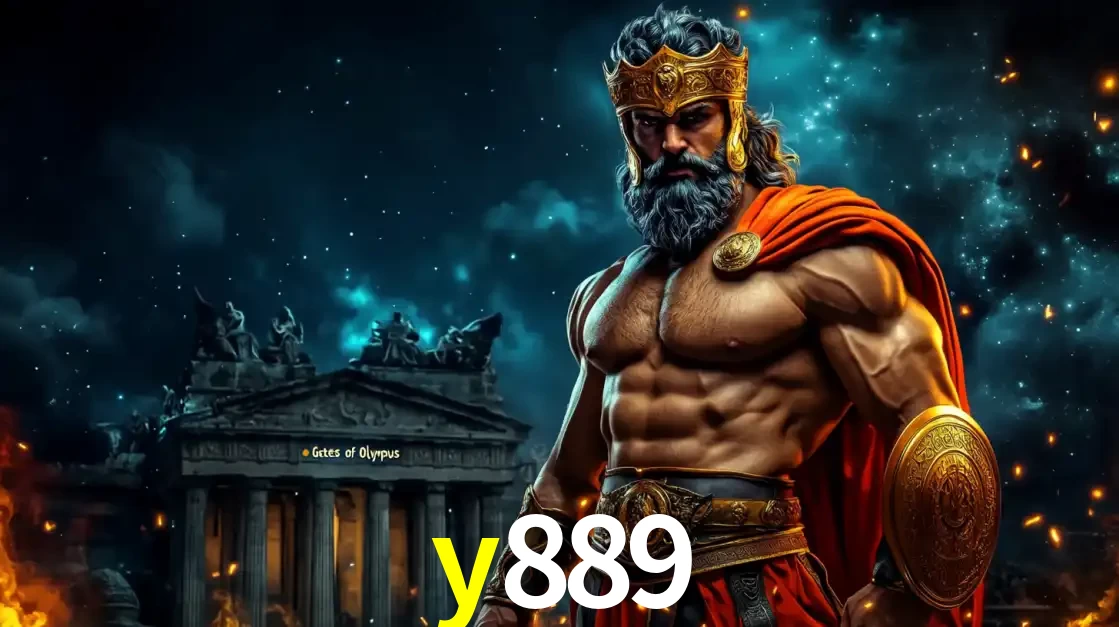 O poderoso Zeus do jogo de slot Gates of Olympus em frente ao seu templo, pronto para lançar multiplicadores divinos e prêmios épicos no cassino online y889.